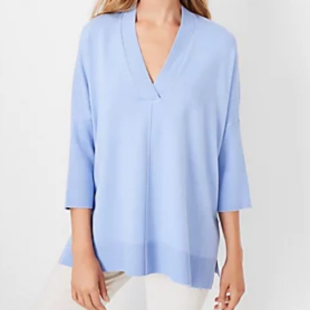 Ann Taylor Silk Blend Light Purple V-Neck Drop Sleeve Sweater Size LP